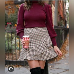 Brooks Brothers Red Fleece Plaid Ruffled Miniskirt Tan Red Fall Preppy Size 8